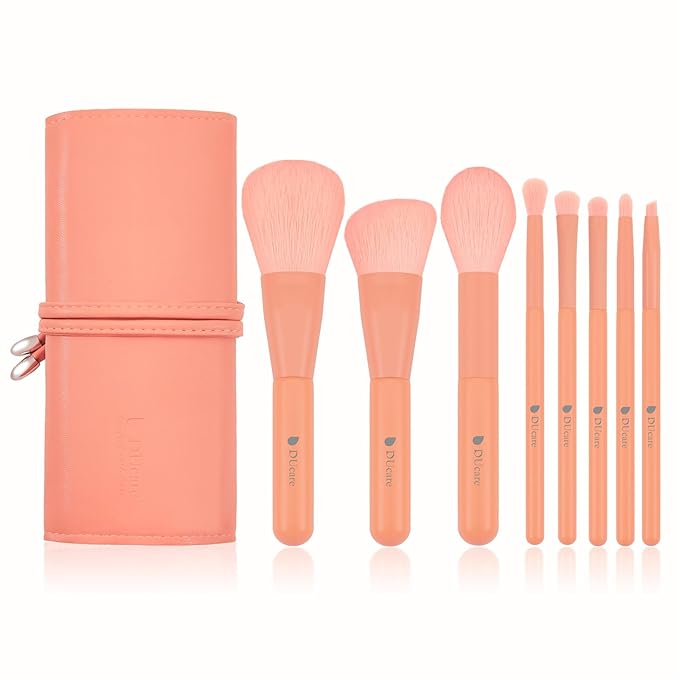 DUcare Professional Makeup Brushes Set 8pcs with Case, Make up Brush Set Kabuki Foundation Contour Blending Face Powder Blush Concealers Eyeshadow Eyebrow Brush Synthetic, Travel Gifts Set Salmon Pink