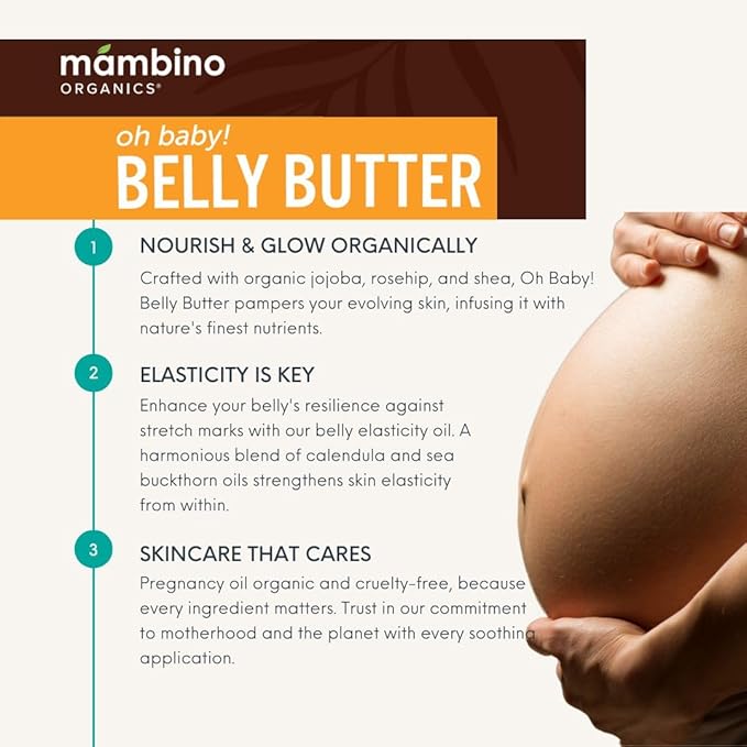 Mambino Organics Oh Baby! Belly Butter, Belly Cream with Shea Butter for Pregnancy, Minimizes Stretch Marks, Vegan, Cruelty-Free, Maternity Skin Care, 2.5 fl oz