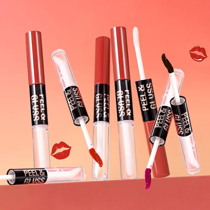 Berry Purple Lip Stain Peel off Lip Oil Dual Ended Combo Set, 2 in 1 Lips Liner Stain Oil Peel off Long Lasting Waterproof, High Pigmented Flawless Lips Tint Stick Not Faded Vegan & Cruelty-free 05#