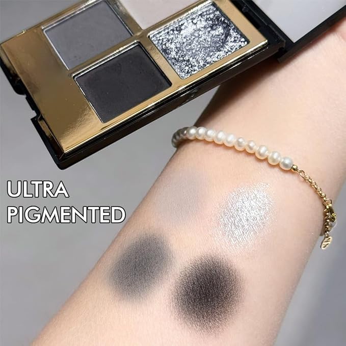 4 Colors Eyeshadow Makeup Palette,Black Gray Natural Neutral Nude Smoke Eye Shadow Palette with Mirror,Long Lasting Naturing-Looking,Waterproof,Travel Size