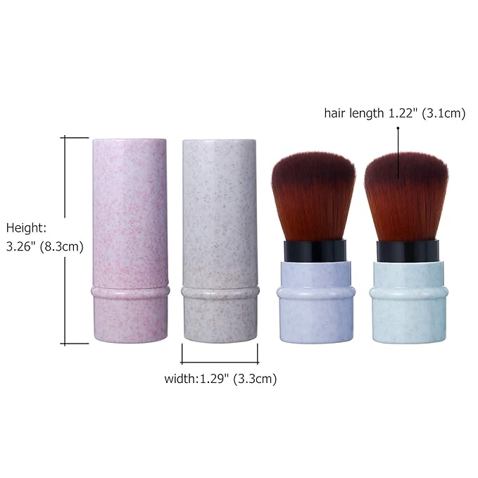Vtrem 4 Colors Kabuki Makeup Brush Retractable Blush Brushes Premium Foundation Brush Travel Kit for Mineral Powder, Contouring, Cream, Liquid Cosmetics, Pink/Blue/White/Purple