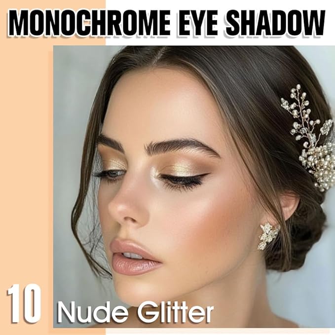 Nude Glitter Single Eyeshadow, Lightweight Blendable Mini Eye Shadow for Older Women, Monochrome Eyeshadow Palette Makeup Pigmented Waterproof, Vegan & Cruelty-Free, 10
