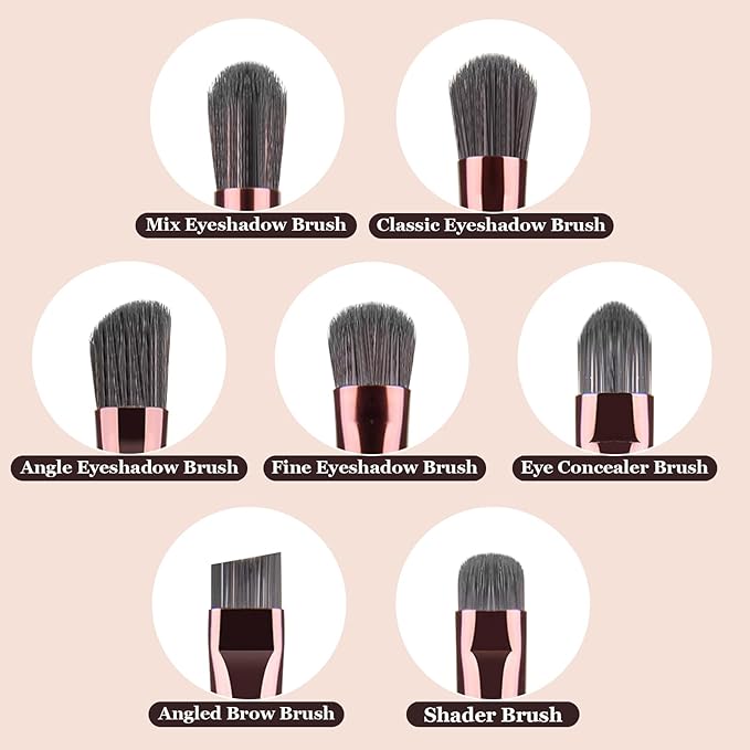 Eye Makeup Brushes Set, Premium 7Pcs Eyeshadow Brush, Professional Eye Brush for shadow lip Angled Eyeliner Eyebrows, Soft Hairs and Wood Handle.