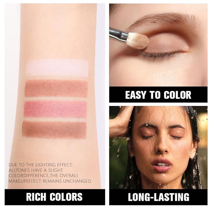 Kaely Powder Eyeshadow Quad, Pink Chocolate Matte Shimmer Eyeshadow Palette Makeup, Neutral Eye Shadow Palette for Older Women Pigmented Waterproof, sombras para ojos, Blendable, Cruelty-free, 14