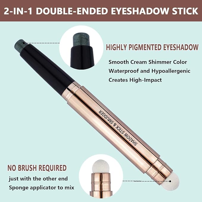 Green Eyeshadow stick Makeup Brush,Glitte Primer Palette Smooth Cream Shimmer Pencil Long Lasting Waterproof Eye Shadow Highlighter Hypoallergenic Multi-Dimensional eyes Look