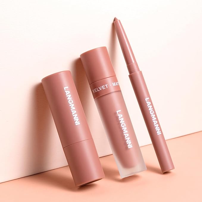 LANGMANNI 3 in 1 Matte Velvet Lipstick Set-Lip Liner,Lip Gloss and Lipstick Combo,Perfect for Natural Lip Contour,Waterproof And Longlasting Effect Lip Makeup,Unique Festival Gift (#06, Pack of 1)