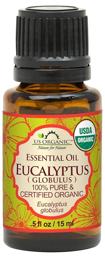 US Organic 100% Pure Eucalyptus Essential Oil (Globulus) - USDA Certified Organic, Steam Distilled - W/Euro droppers (More Size Variations Available) (15 ml / .5 fl oz)
