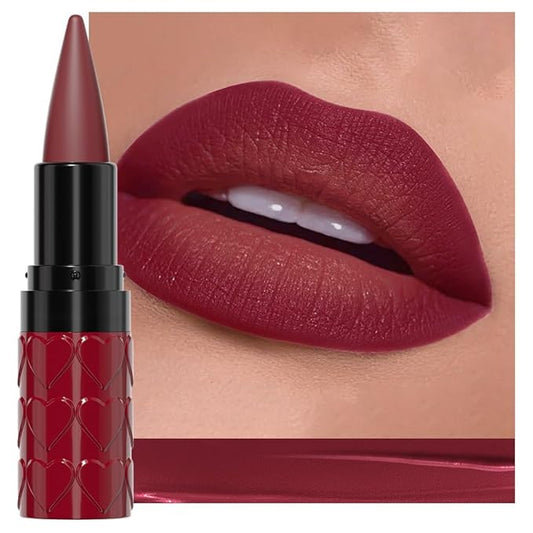 evpct Maroon Red Gradient Matte Lipstick Lip Liner Combo Set for Older Women Long Lasting Waterproof, Maroon Lips Stick Crayon Pencil Cream Lip Liner and Lipstick Combo Makeup, Flawless Ombre Effect
