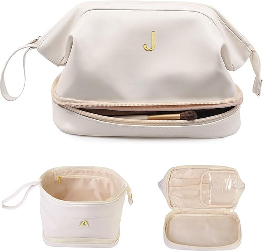 Gifts for Young Women-Appreciation Gifts, Makeup Bag for Women, Personalized Double Layer Cosmetic Bag with Makeup Brush Organizer, Travel Toiletry Bag Gift for Mom/Sister