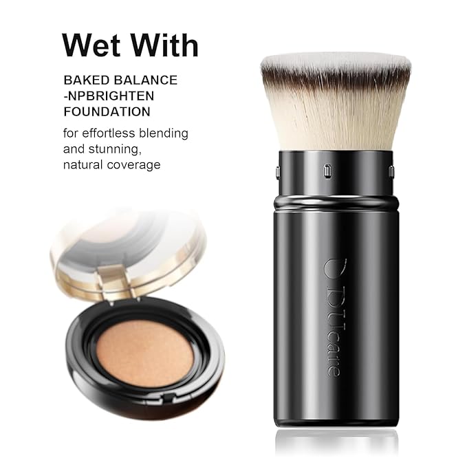 DUcare Retractable Foundation Self Tanner Brush Flat Top Kabuki Brush for Liquid, Cream and Powder Face Makeup With Aluminum Handle