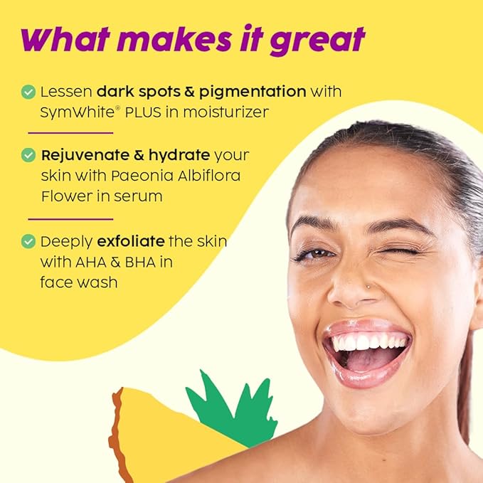 PLIX - THE PLANT FIX Pineapple Pigmentation Skincare Kit For Dark Spot Removal | Cleanser, Face Serum and Moisturizer Combo With 2% Alpha Arbutin For Women & Men, Pack of 3