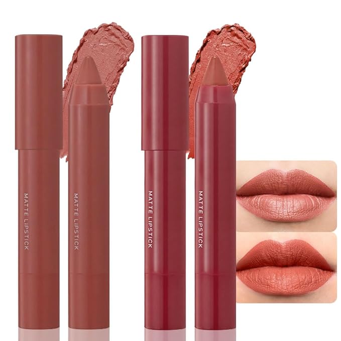 BINGBRUSH Crayon Matte Longwear Lipstick Pack Set,Moisture Smooth Color Stick Ultimate Lip Crayon for Makeup Collection - Waterproof Velvet Lipgloss (2pcs 05#&09#, 2 Count (Pack of 1))