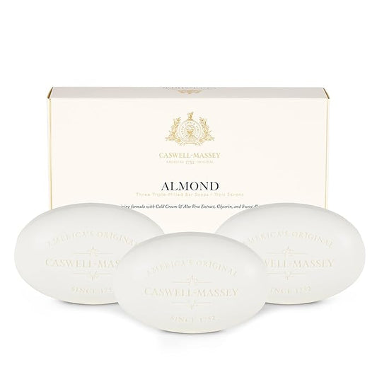Caswell-Massey Natural Bar Soap Gift Set - Almond Scent - Triple-Milled Moisturizing Body Soap Bars for Men & Women, Plant-Based Formula for Soft Skin, Made in USA, 3 x 5.8 oz