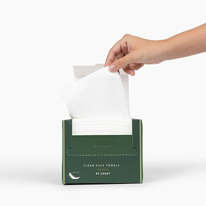 Clean Facial Towels for Sensitive Skin, 100% USDA Biobased Face Towels, 50 Count, Ultra Soft, Makeup Remover Dry Wipes, Viscose