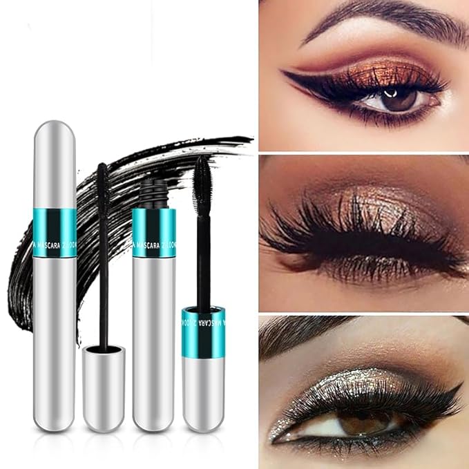 4D Silk Fiber Mascara set, 2 in 1 For VIBELY Mascara & Eyeliner & Eyebrow Pencil (Brown) set, No Clumping, Long-lasting, Creates Natural-Looking Brows and Stays on All Day (3 PCS)