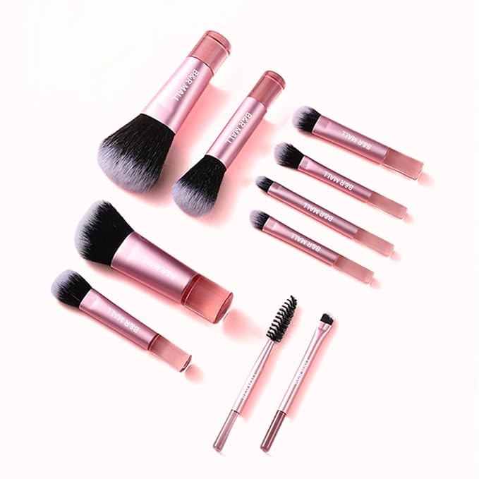 B&R MALL Mini Makeup Brush Set – Super Soft Brushes for Flawless Foundation, Concealer, Eyeshadow & More | 10-Piece Compact Brush Kit with Stylish Storage Box, Perfect for On-the-Go Touch-Ups (Pink)