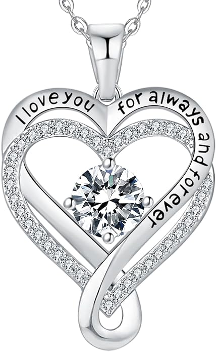 Jewelry for Women Wife Infinity Heart Birthstone I Love You Necklace S925 Anniversary Women Necklaces for Her Wife Birthday Gift Ideas, Birthday Present for Girlfriend Mom Daughter Sterling Silver