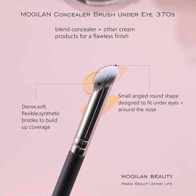 Concealer Brush, Angled Under Eye Makeup Small Foundation Precision Face Blending Brush for Liquid Cream & Nose Contour Make Up Application 370S