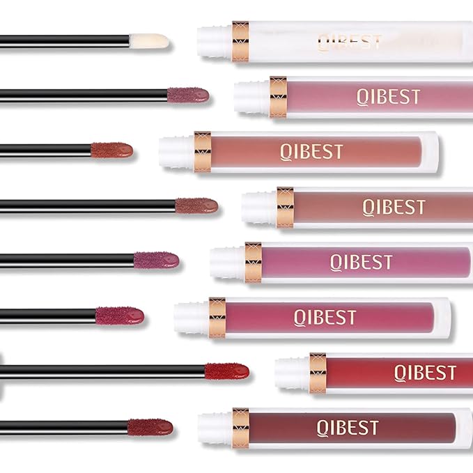 QiBest 7Pcs Matte Liquid Lipstick + 1Pcs Lip Plumper Makeup Set Kit, Pigmented Long Lasting Lip Gloss Set, Velvet Waterproof Halloween Lip Makeup Valentine's Gift Sets for Girls and Women
