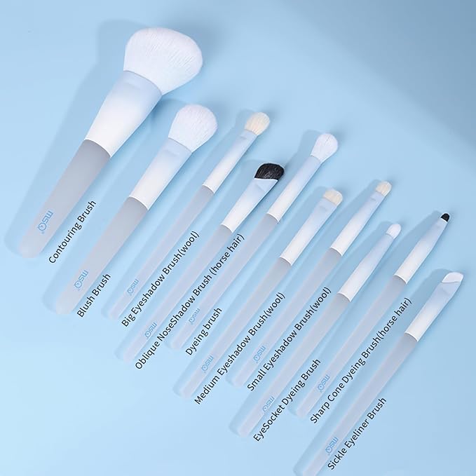 MSQ Make Up Brushes 10Pcs Powder Brushes Contour Brush Synthetic Natural Hair Makeup Brush Set with Bag for Blending Highlighting Eyeshadow Eyeliner
