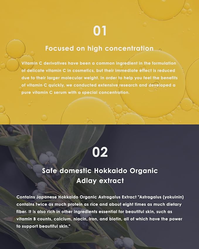 Pure Vitamin C 35% Serum for Face Coix barley extract 30ml 1oz - Made in Japan