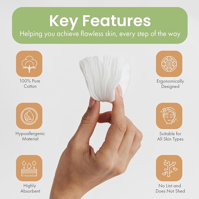 Intrinsics Premium Cotton Ovals (100 Count) – Dual-Sided 3” Medium-High Absorbency Large Cotton Pads, Lint-Free Hypoallergenic Cotton for Makeup Removal, Cleansing, and Exfoliation