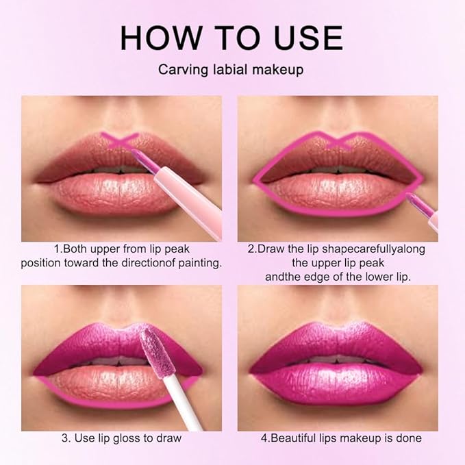 Kaely 2-in-1 Hot Pink Metallic Lipstick and Lip Liner, Shimmer Liquid Metallic Lipsticks for Women, Glitter Lip Gloss Stain Long Lasting Waterproof Smudge Proof 24 Hour, Vegan Makeup, 07