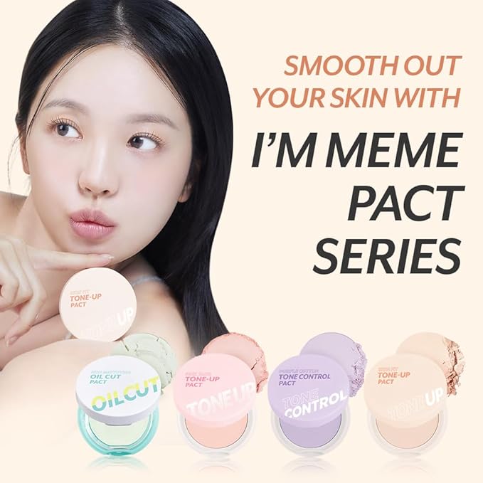 I'M MEME Compact - Oil Cut Pact | Sebum Absorbing, Korean Pressed Setting Powder for Blurring Effect, Makeup Powder Foundation, Translucent Compact, Finishing Powder, Oil Control Face Powder, 0.35 Oz