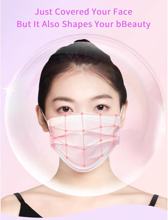 50 Pack Pink Disposable Face Mask for Adults, Solid Pink Breathable 3-Ply Earloop Full Face Protection for Women & Teen Girls