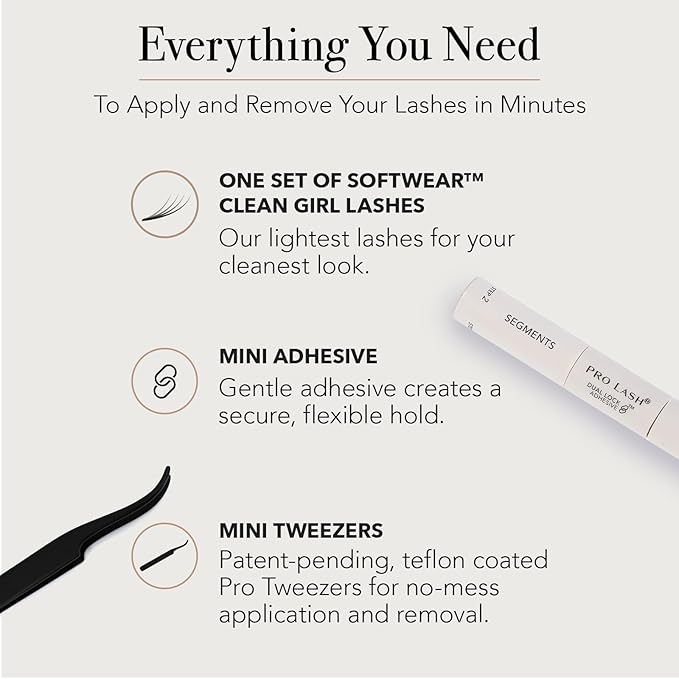 Pro Lash SoftWear Clean Girl Mini Lash Clusters Kit - Natural-Looking, Lightweight Lashes - 7-Day Cluster Eyelash Extensions - False Eyelashes Plus Adhesive and Tweezers - Original No. 35
