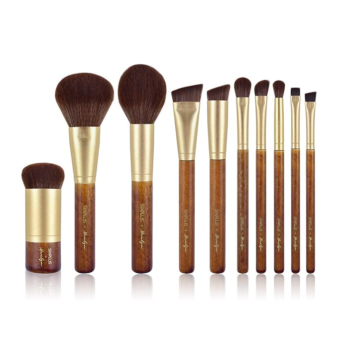 X Marilyn 10PCS Makeup Brush Set Brown Gold Double Ended Professional Make Up Brush for Foundation Blush Powder Eyeshadow Blush Eyebrow Lip,Best Gift Kit