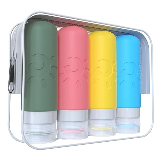 Travel Bottles for Toiletries, TSA Approved Travel Containers 3oz Leak Proof Travel Tubs Refillable Liquid Travel Accessories for Shampoo Conditioner Lotion Body Wash(Multicolored F)