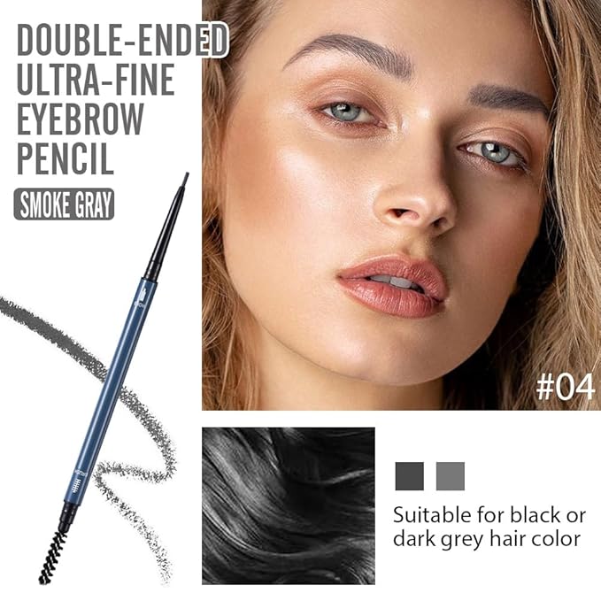 Gray Eyebrow Pencils for Women,with Spoolie Brush,Eyebrow Pencil Soft Textured,Waterproof Sweat-proof for Fills in Sparse Areas and Gaps Create a Natural Eye Brow,Vegan & Cruelty-Free