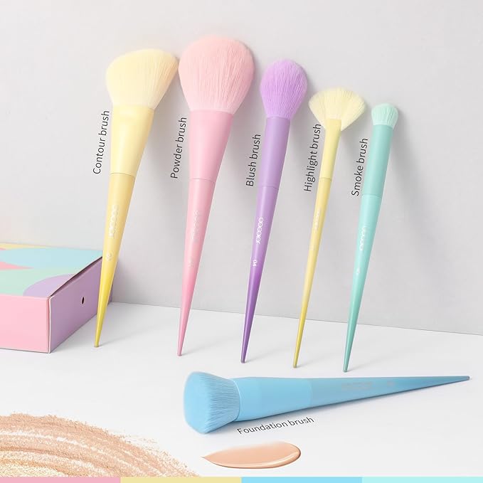 Docolor Makeup Brushes 17 Pcs Colourful Makeup Brush Set Premium Synthetic Kabuki Foundation Blending Face Powder Blush Concealers Eyeshadow Rainbow Makeup Brush Travel Friendly Valentine's Day Gift