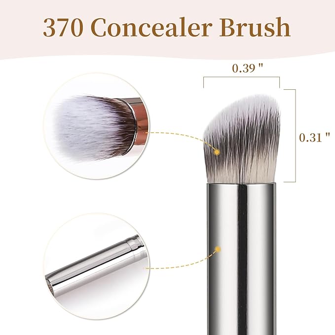 Angled Flat Concealer Brush Set, 2pcs Dense Under Eye Nose Contour Brush for Liquid Foundation Cream Powder Blending Buffing Stippling (270+370)…