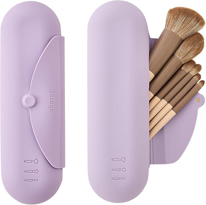 Silicone Makeup Brush Holder，Travel Makeup bag-Soft Portable Cosmetic Face Brushes Holder，Large Travel Makeup Brush Case with Anti-Fall Out Magnetic Closure