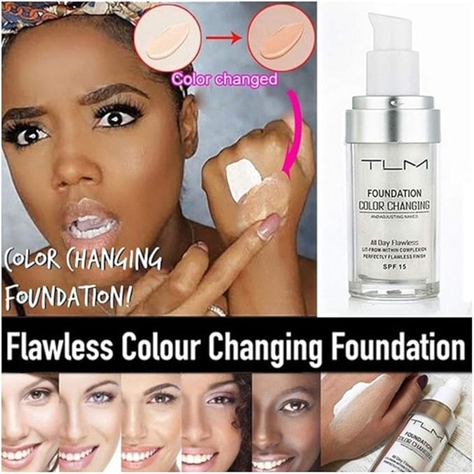 5PCS TLM Colour Changing Foundation Makeup Set Matte Liquid Full Coverage Oil Control Breathable Invisible Cover Concealer Foundation with Face Primer, Foundation Brush, Makeup Sponge