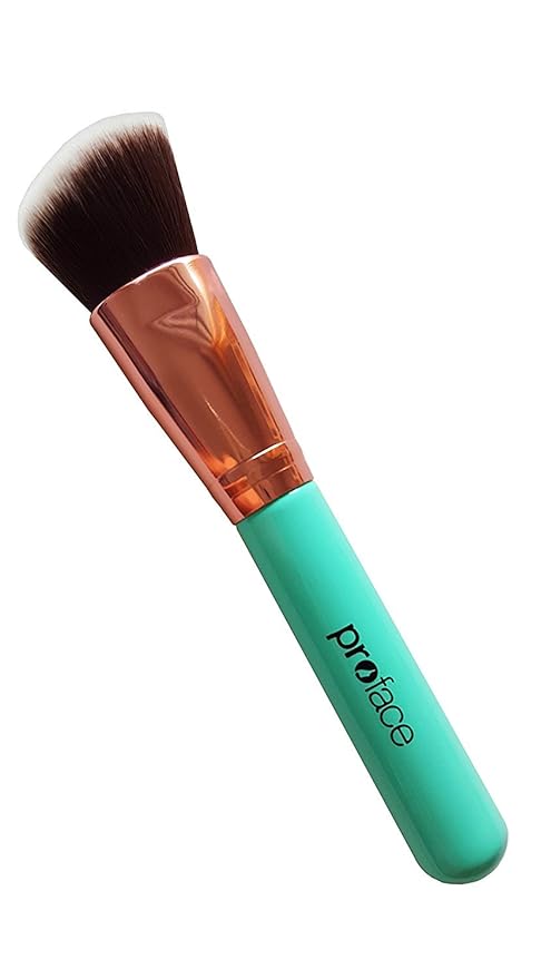 Rose Golden Synthetic Blush and Bronzer Brush - Angled Kabuki Makeup Brush: Foundation Brush Perfect for Face Contouring and Highlighting with Creams and Powders (Blue)