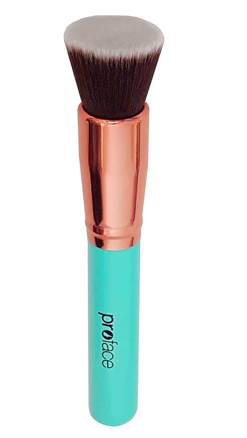 Rose Golden Flat Top Kabuki Foundation Makeup Brush- Perfect for Blending Liquid,Cream & Mineral Cosmetics or Translucent Powder - Premium Synthetic Bristles!(Blue)