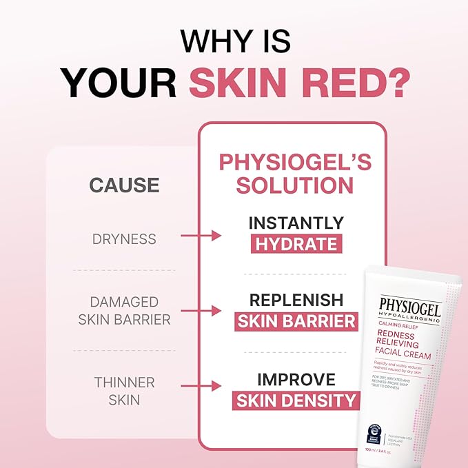 Physiogel Redness Reducing Cream – Ceramide Moisturizer for Dry, Sensitive & Redness-Prone Skin, Repairs Skin Barrier, Dermatologist-Tested, Fragrance-Free, Korean Skincare, 3.4 fl oz