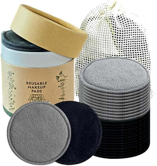 28 Pack Reusable Cotton Rounds with Washable Laundry Bag and Round Box|Travel Essentials for Skincare, Makeup Remover Pads and Storage|Reusable Makeup Remover Pads Black