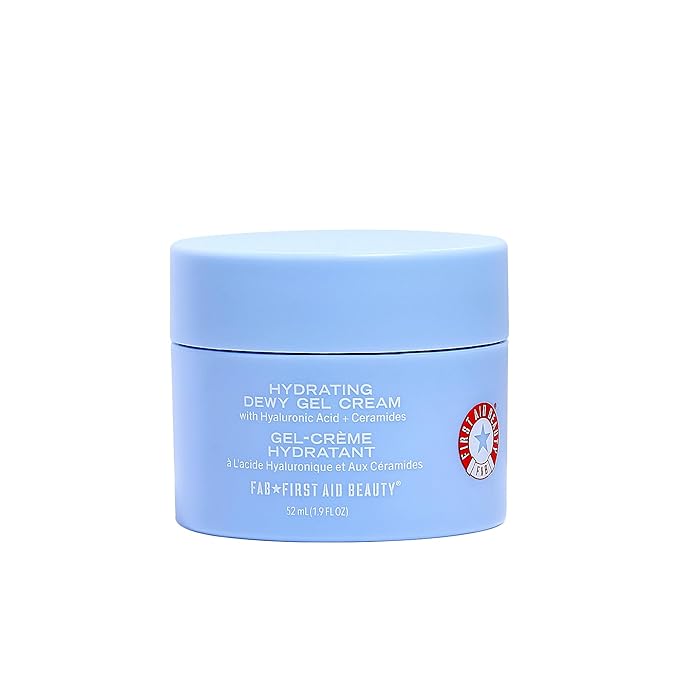 First Aid Beauty - Hydrating Dewy Gel Cream, Lightweight Oil-Free Facial Moisturizer with Hyaluronic Acid and Ceramides, Helps Reduce Excess Oil Build Up & Improve Skins Hydration, 1.9 FL oz