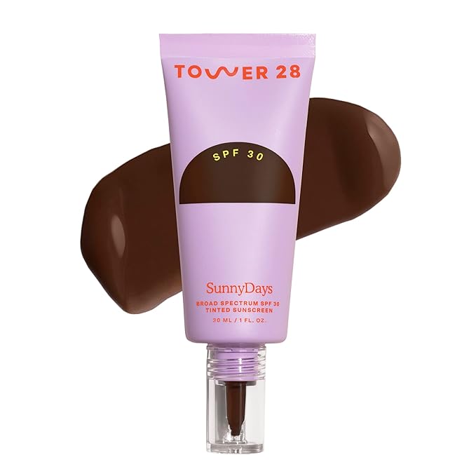Tower 28 Beauty SunnyDays SPF 30 Tinted Mineral Sunscreen - For Sensitive Skin - 2-in-1 Facial Broad Spectrum UVA/UVB Protection + Foundation - Shade 65 TOPANGA - Deep with Red Undertones, 1 Fl Oz