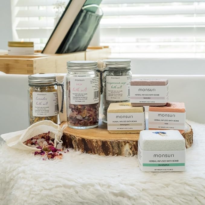 Luxurious Bath Gift Set for Women: Bamboo Bathtub Tray Caddy, Bath Spa Pillow, Bath Bombs & Bath Salts - Ultimate Spa Day Gifts for Women, Relaxation Gift Basket for Moms & Self Care