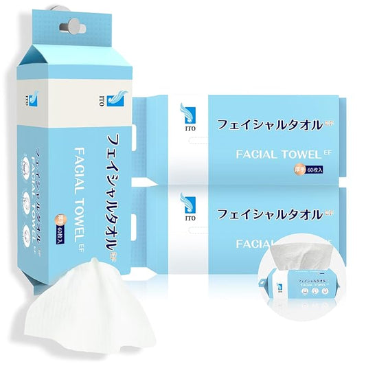 ITO Disposable Face Towel, Ultra-Soft 1-Second Quick-Dry Face Towels, Gentle for Sensitive Dry Oily Skin, Facial Towels for Daily Cleansing Makeup Removal (180 Count EF Texture)