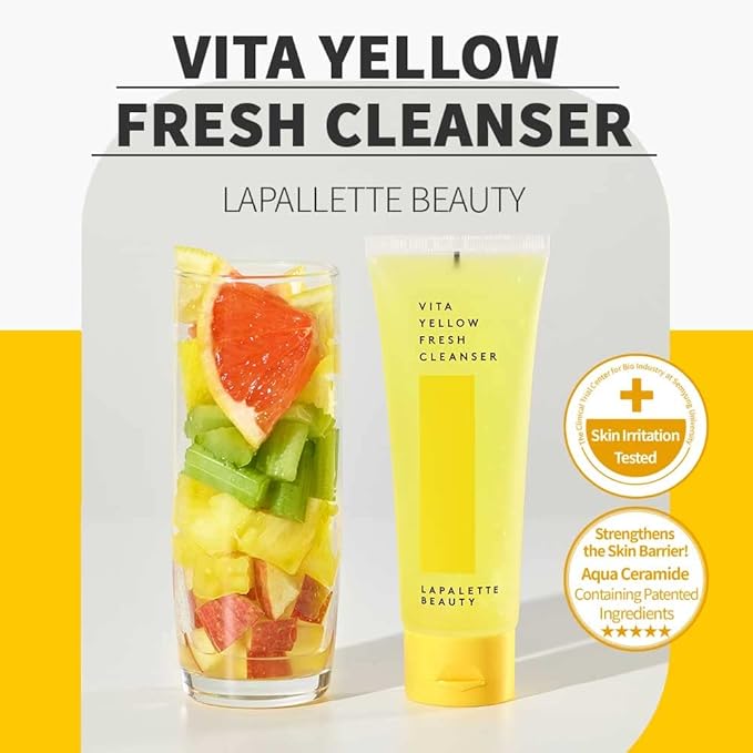 lapalette Vita Yellow Fresh Cleanser | Gentle Make-up Remover | 1-step Cleanser | 88% Moisturizing Essence | Natural Vitamin | Korean Skincare 3.38fl.oz