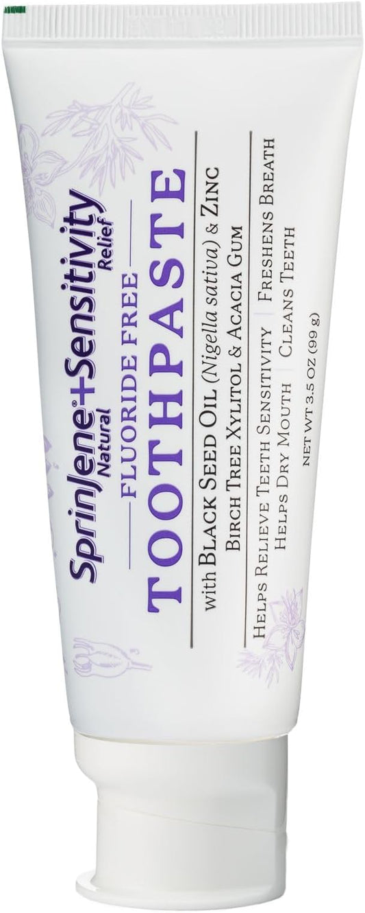 SprinJene Fluoride Free Toothpaste - Patented Natural Toothpaste with Black Seed Oil & Zinc - Made in The USA - Vegan Non Fluoride for Fresh Breath Preservative Free (1 Pack)