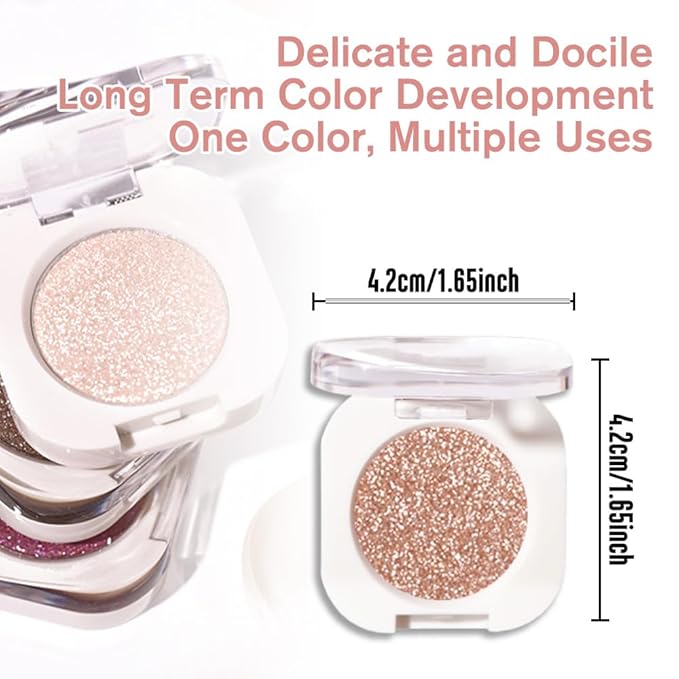 Light Brown Glitter Eyeshadow Palette for Women, Single Monochrome Eye Shadow Makeup, Shiny Pressed Powder, Blendable Natural sombras para ojos, Holographic,Vegan,Travel -9