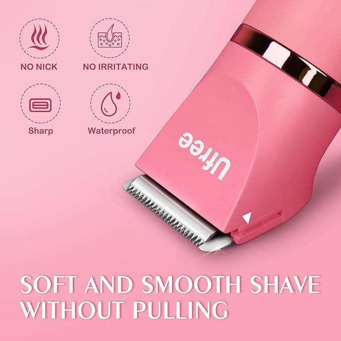 Ufree Bikini Trimmer Electric Razors for Women, Rechargeable Pubic Hair Trimmer Electric Shaver for Legs Body Hair, Bikini Shaver IPX7 Waterproof, Rose Red