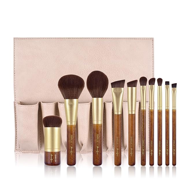 X Marilyn 10PCS Makeup Brush Set Brown Gold Double Ended Professional Make Up Brush for Foundation Blush Powder Eyeshadow Blush Eyebrow Lip,Best Gift Kit